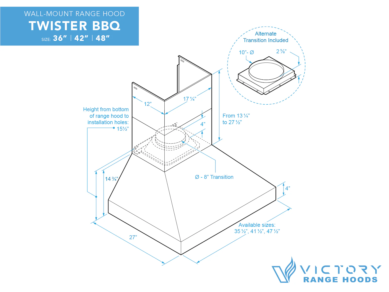 42 Inch 1200 CFM Outdoor Wall Mounted BBQ Range Hood - VICTORY Twister BBQ - Image 7