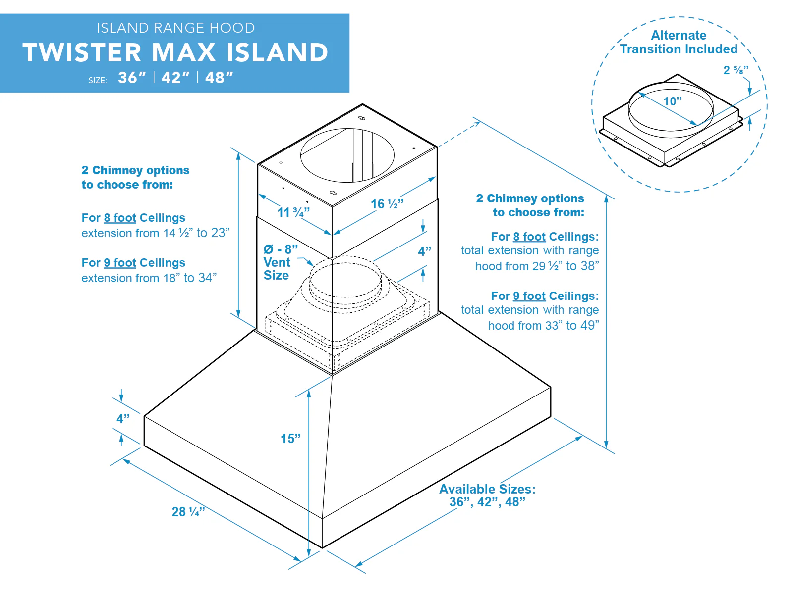48 Inch Island Range Hood 1200 CFM - VICTORY Twister MAX Island - Image 9