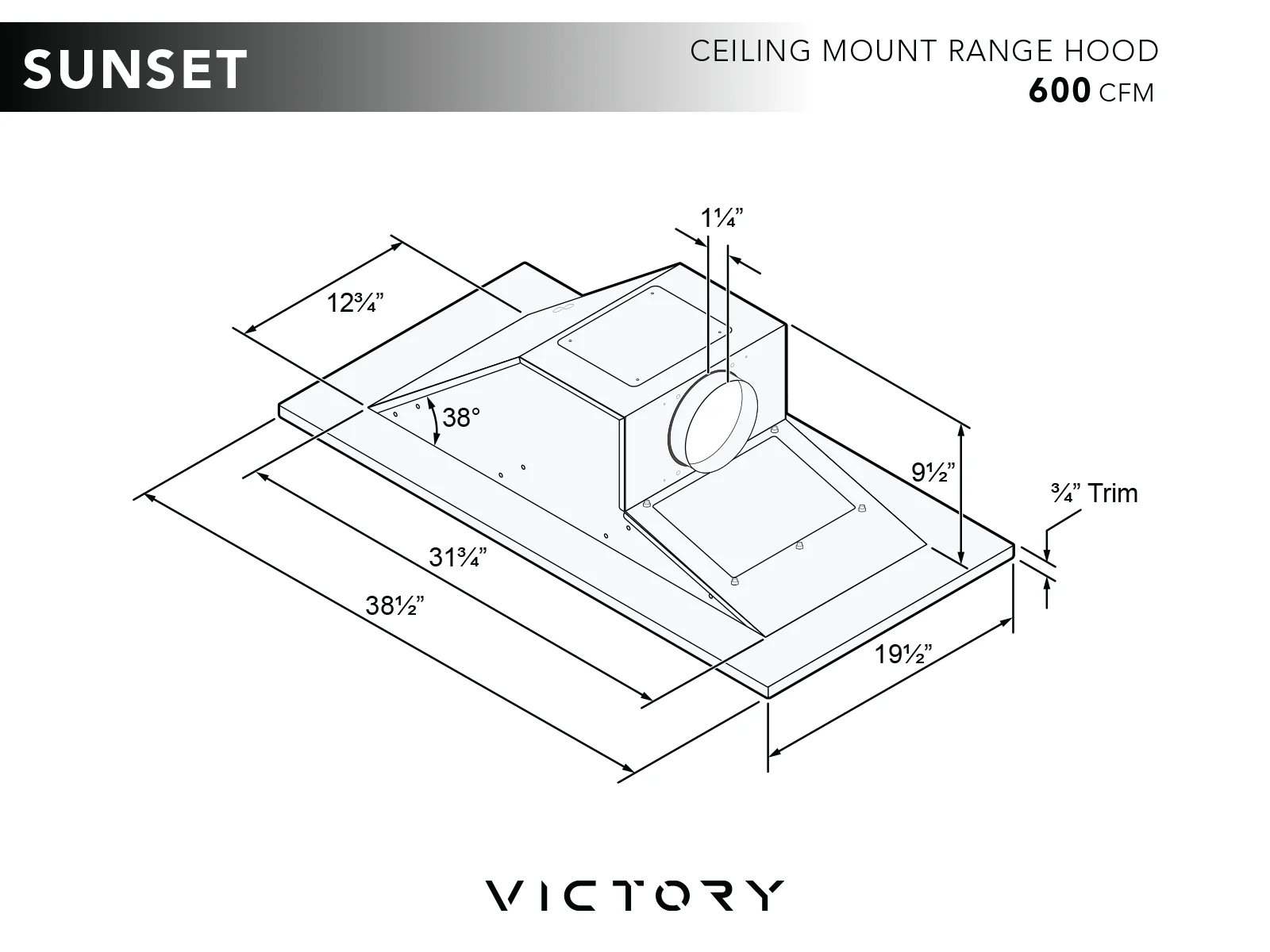 600 CFM Black Flush Ceiling Mount Range Hood - VICTORY Sunset - Image 7