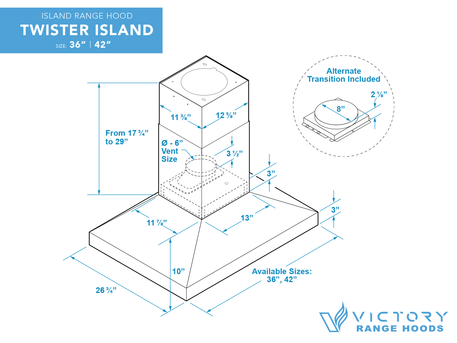42 Inch Island Range Hood 750 CFM - VICTORY Twister Island - Image 8
