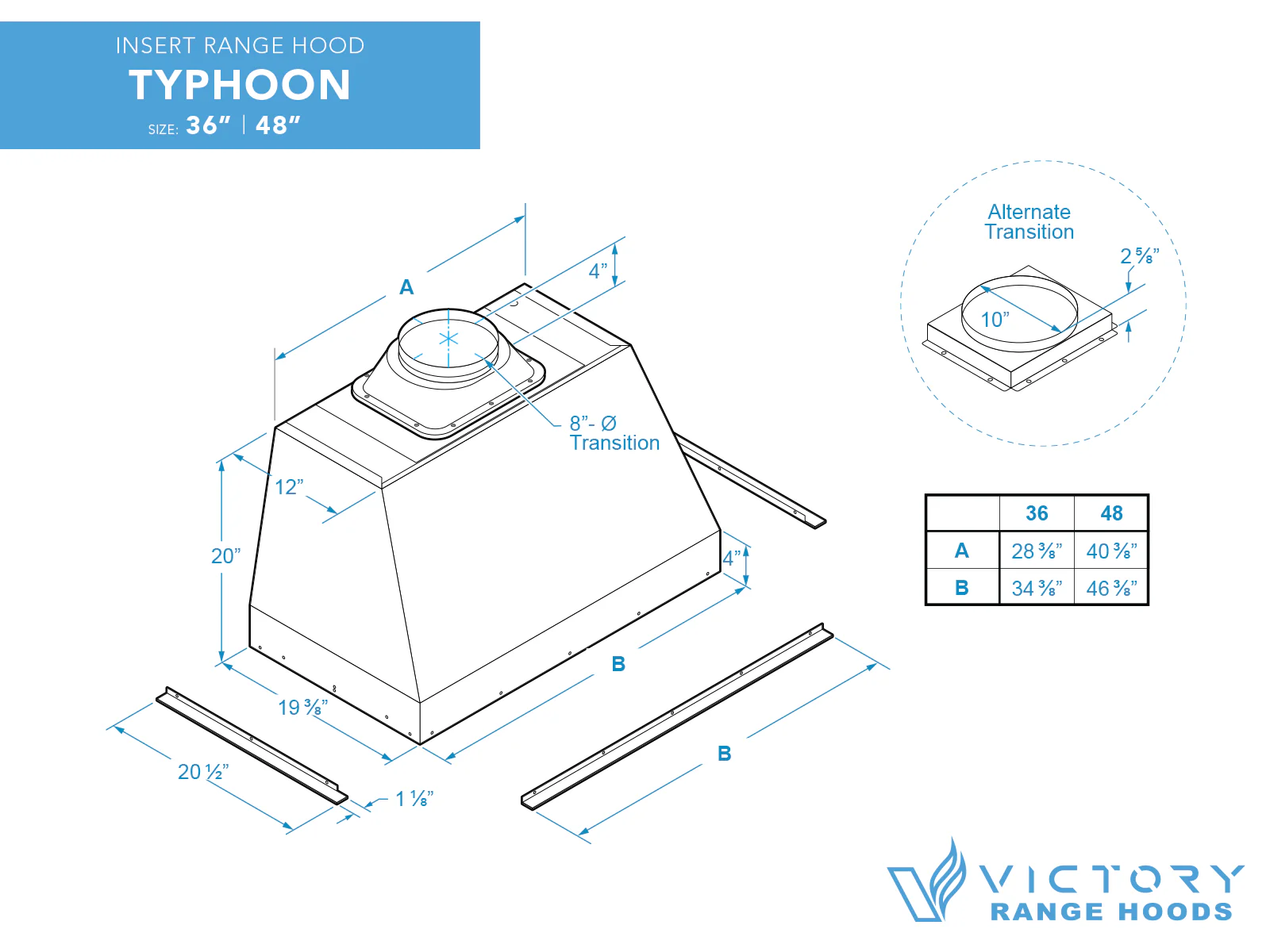 48 Inch 1200 CFM Range Hood Insert - VICTORY Typhoon - Image 4