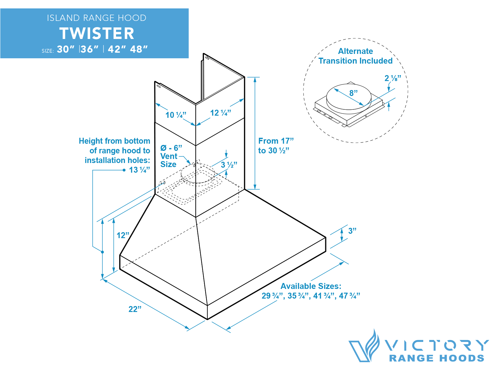 48 inch 750 CFM Wall Mount Range Hood - VICTORY Twister - Image 7